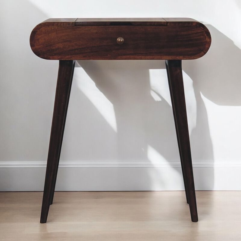 Artisan Furniture Solid Wood Mini California Walnut Dressing Table with Foldable Mirror