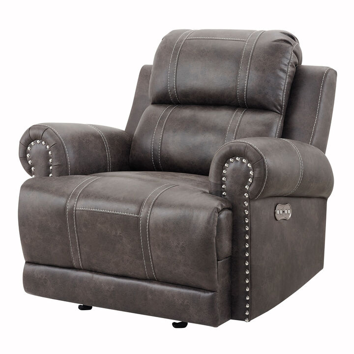 Willow 41 Inch Manual Recliner Chair, Faux Leather Upholstery, Walnut Brown - Benzara