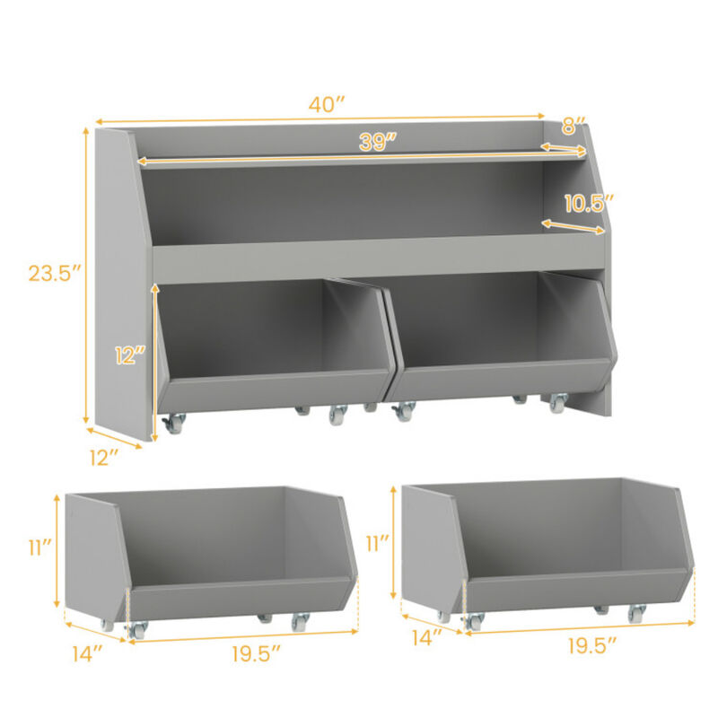 Children Toy Storage Bookcase with 2 Rolling Drawers and Open Shelves image number 2