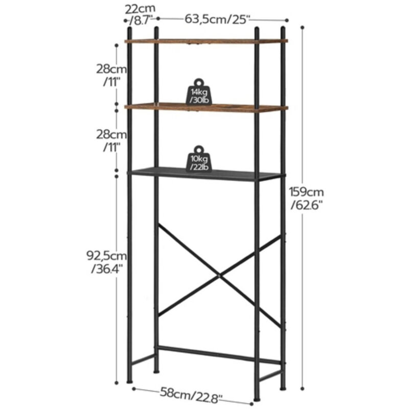 Metal Wood Style Over the Toilet Shelving Unit – Freestanding Bathroom Storage with Industrial Design