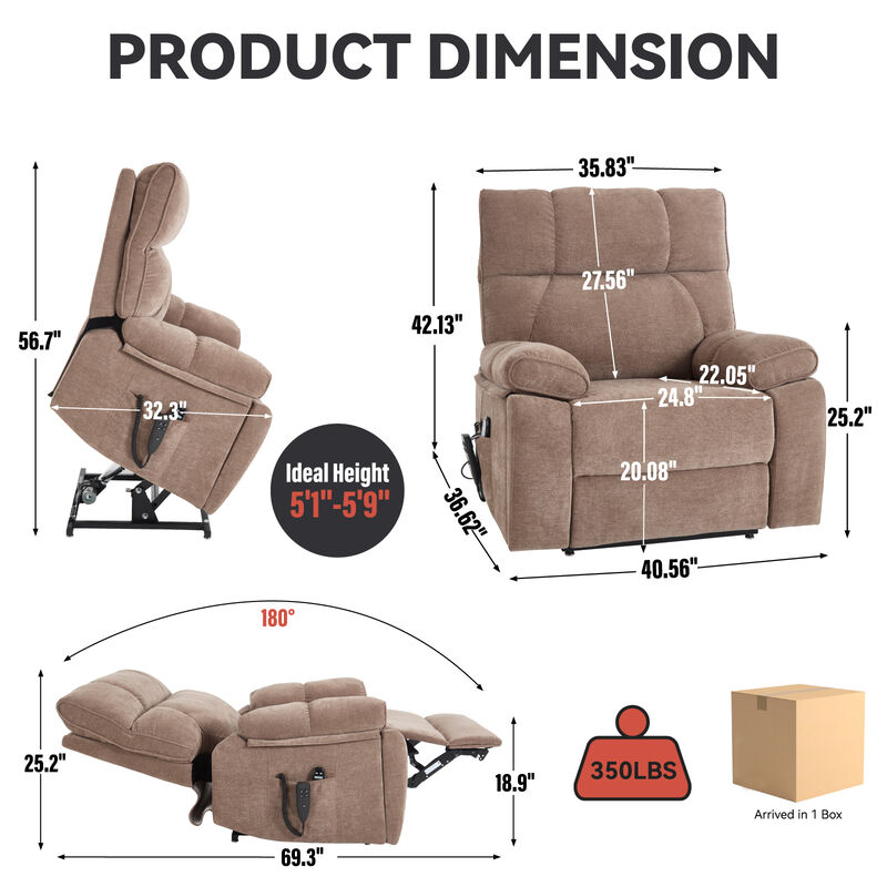 Heat Massage Recliners, Infinite Position Oversized Electric Power Lift Recliners with Hidden Cup Holders