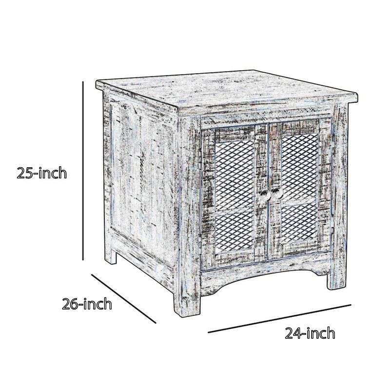 Storage Cabinet with 2 Wire Mesh Doors and Adjustable Shelf, Brown-Benzara
