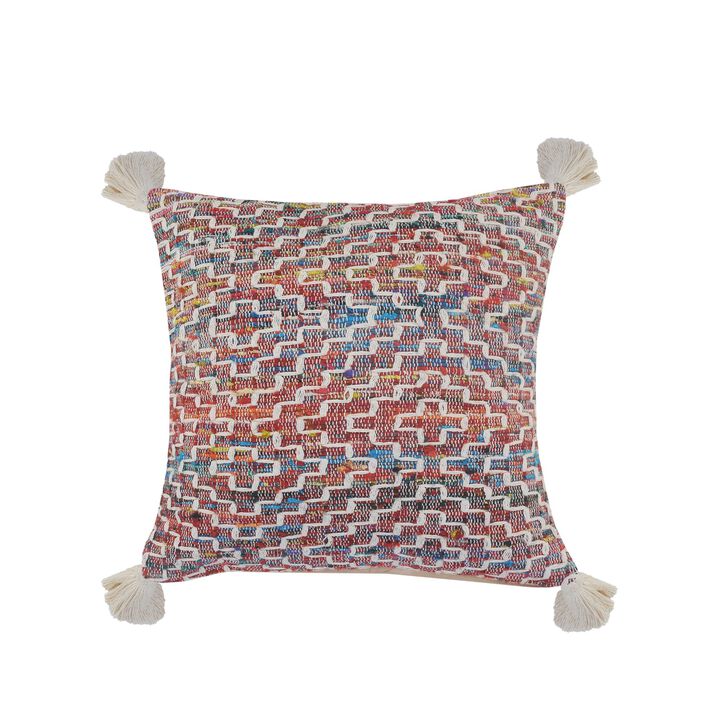 20" Blue and Red Diamonds Chindi Square Throw Pillow