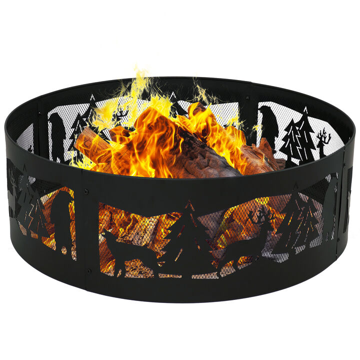 Sunnydaze 36 in Forest Wilderness Steel Fire Pit Ring - Black