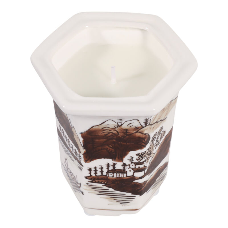 4", 6oz Chinoiserie Candle, Brown/white image number 4