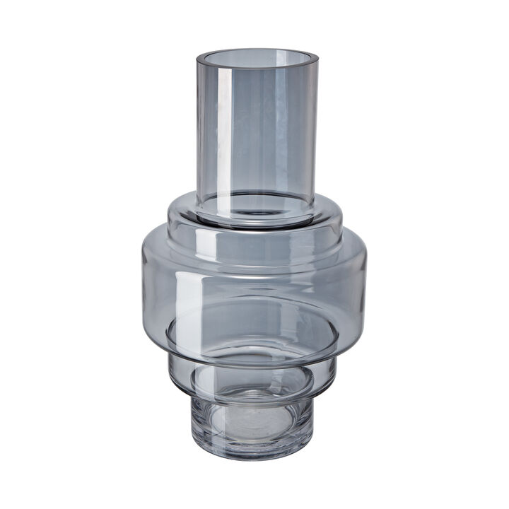 Alma 14 Inch Modern Vase, Geometric Design, Silver Luster Glass Frame - Benzara