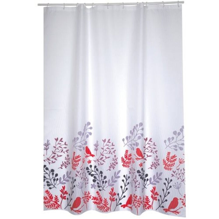 MSV BIRDS Polyester Shower Curtain 180x200cm PREMIUM QUALITY Red & White Patterns - Rings included