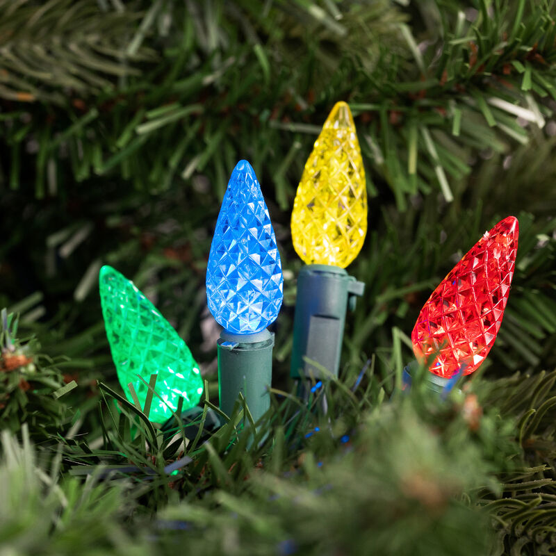 200 Count Multi-Color LED Faceted C6 Christmas Lights - Green Wire image number 2