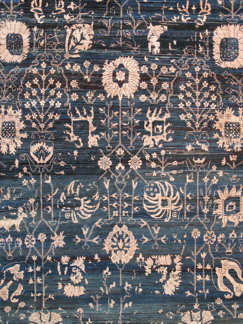 Pasargad Home Transitional Hand-Knotted Blue Bsilk & Wool Area Rug-10' 0" X 14' 0" image number 1