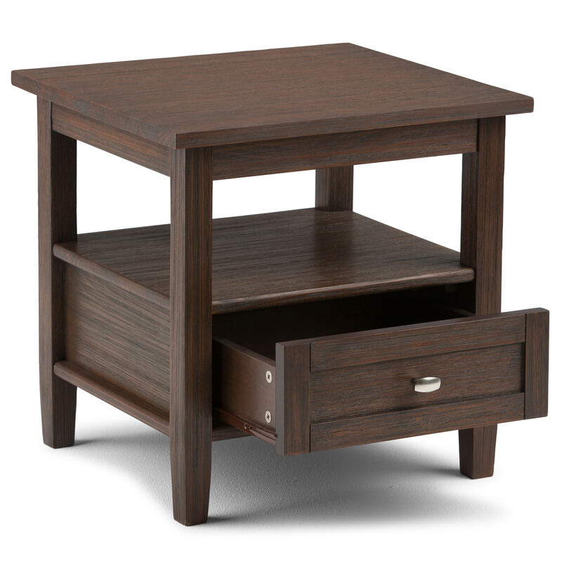 Warm Shaker SOLID WOOD 20 inch Wide Rectangle Transitional End Side Table in Farmhouse Brown