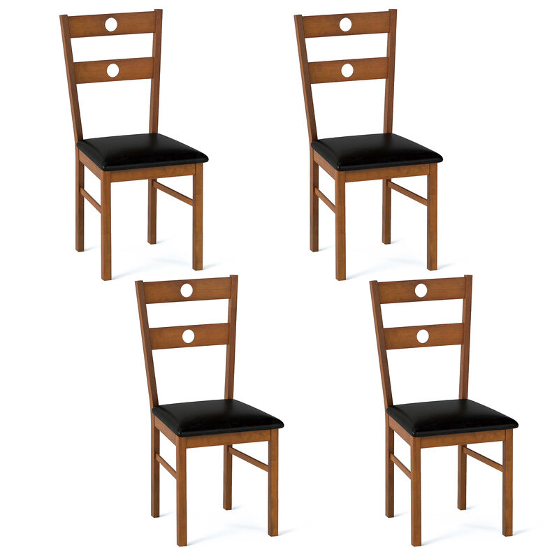 Set of 4 Wooden Dining Chairs with Armless Design and Hollowed Backrest image number 0
