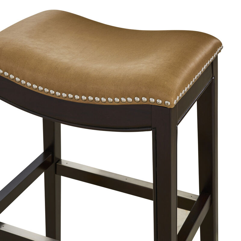 HomeRoots 26" Tan And Espresso Solid Wood Backless Bar Height Bar Chair image number 2