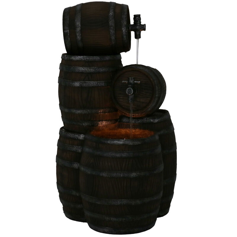 Sunnydaze Stacked Rustic Barrel Water Fountain with LED Lights - 29 in image number 6