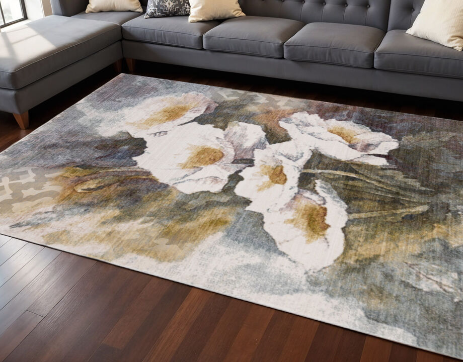 HomeRoots Botanical Leaves Area Rug