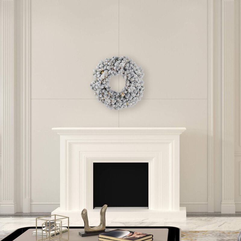 Vickerman 30" Flocked Kodiak Spruce Artificial Christmas Wreath, Warm White LED Lights - Faux Snowy Christmas Wreath - Indoor Seasonal Home Wall Decor image number 2