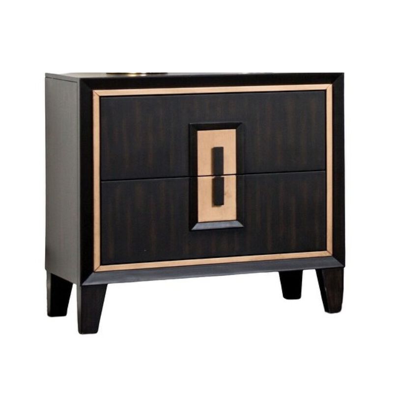Queen Bedroom Set, Espresso Brown, Gold Wood, 3 Piece Set with 2 Nightstands image number 5