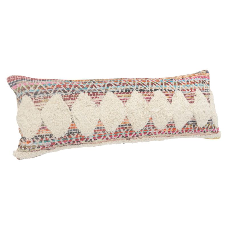 HomeRoots 14" X 36" Natural Blue And Red Lumbar Geometric Cotton Throw Pillow Cover with Tufts image number 0
