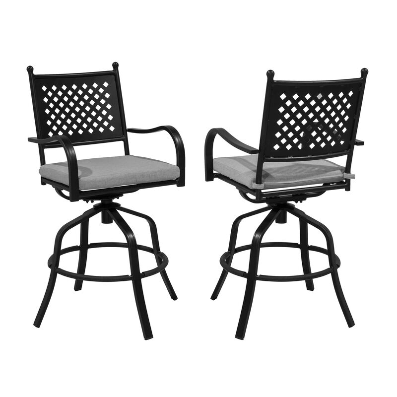 MONDAWE Aluminum Swivel Outdoor Bar Stools with Cushion (Set of 2), Gray