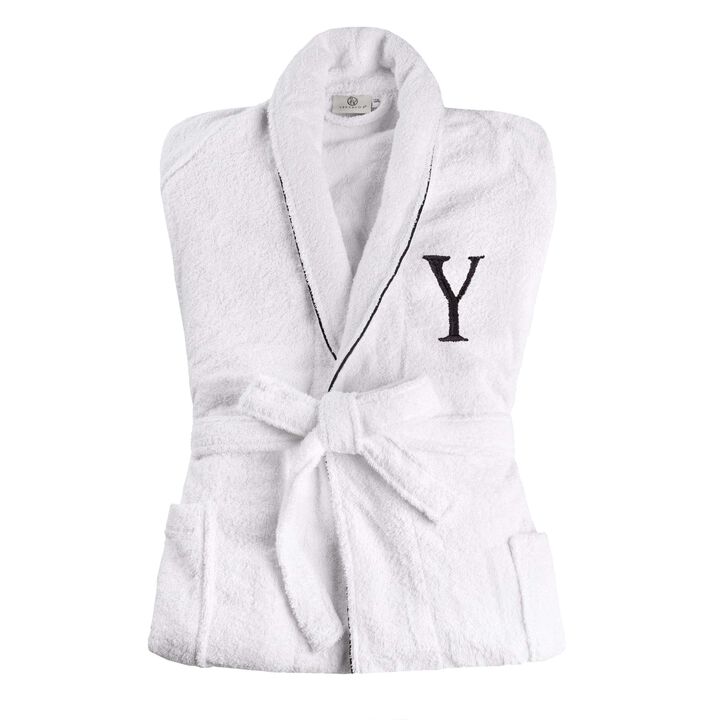 Soft Cotton Embroidered Bathrobe for Men and Women, Adult Size Robe-White