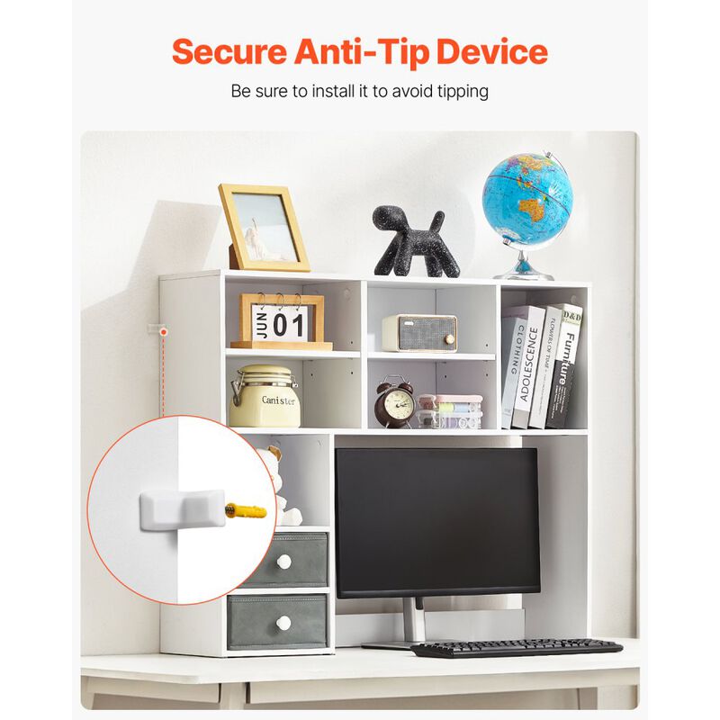 3-Tier Desktop Bookshelf Organizer with Fabric Drawers for Office Home image number 4