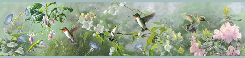 Ruby Light Blue Hummingbird Garden Wallpaper (Set of 2) image number 0