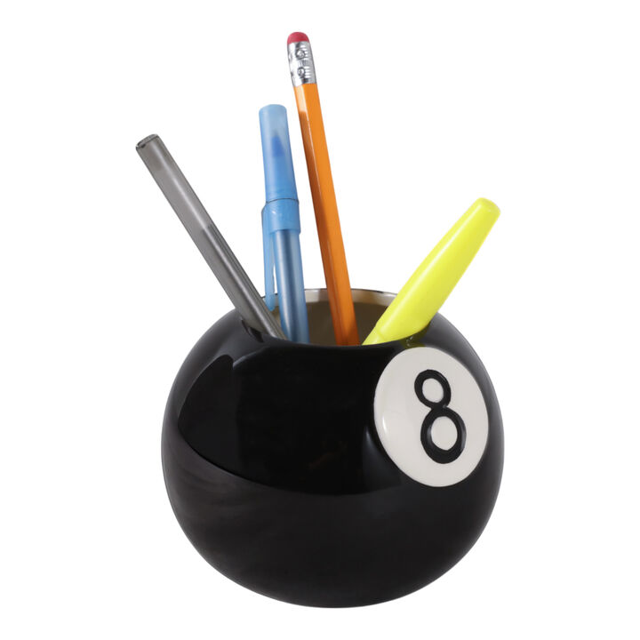 4" 8-ball Pencil Cup, Black/white