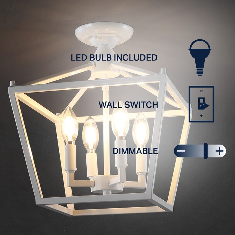 Plains 4-Light Iron Modern Farmhouse Pagoda LED Semi Flush Mount Lantern