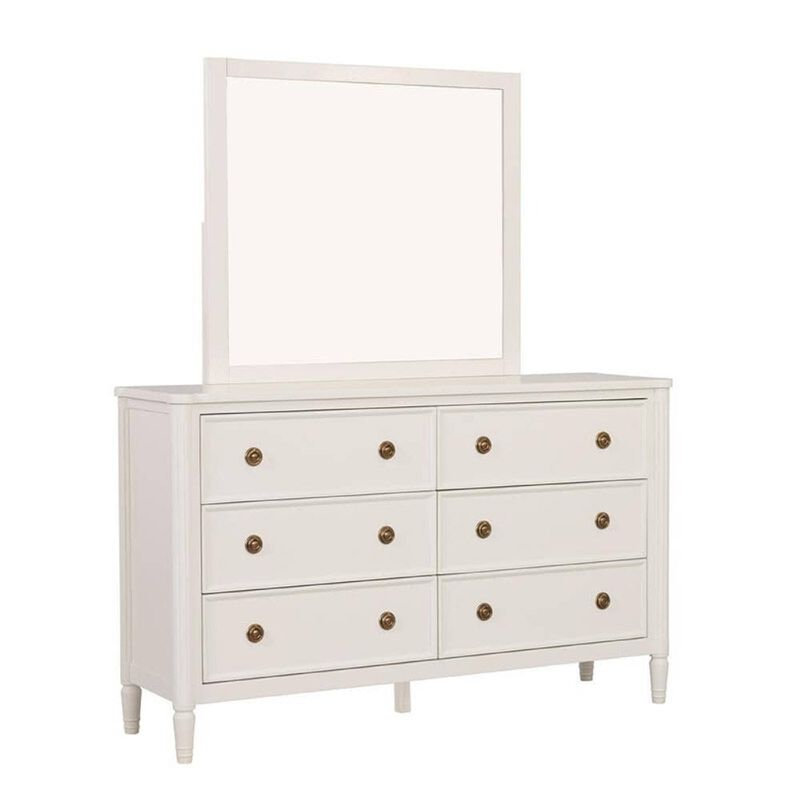 Alta Dresser Mirror, Classic French Design, White Solid Wood, 40 Inch