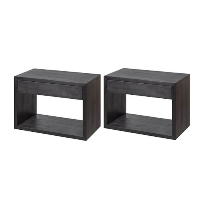 Set of 2 Handcrafted Black Solid Hardwood Floating Nightstands with Drawers - Bedside Storage Solution, Rustic Bedroom Furniture
