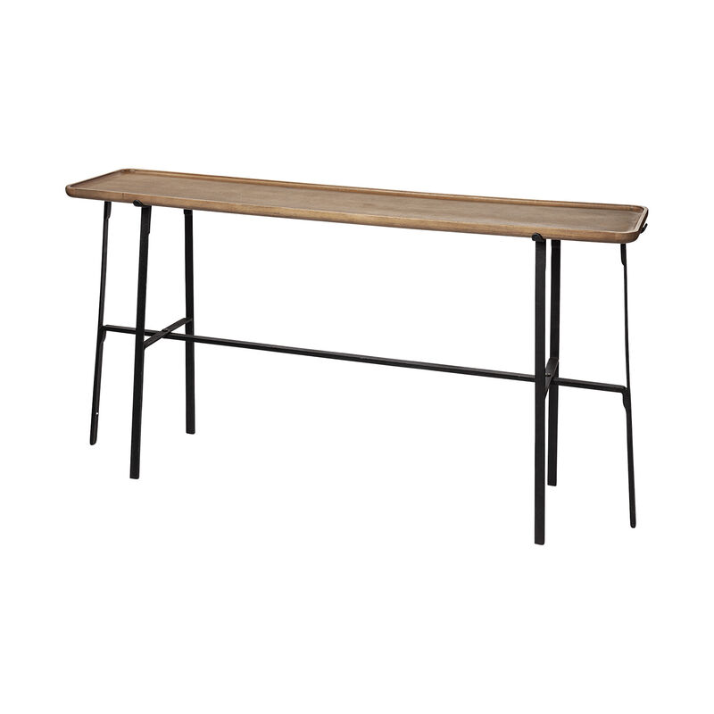 HomeRoots 60" Brown and Black Solid Wood and Metal Trestle Console Table image number 2