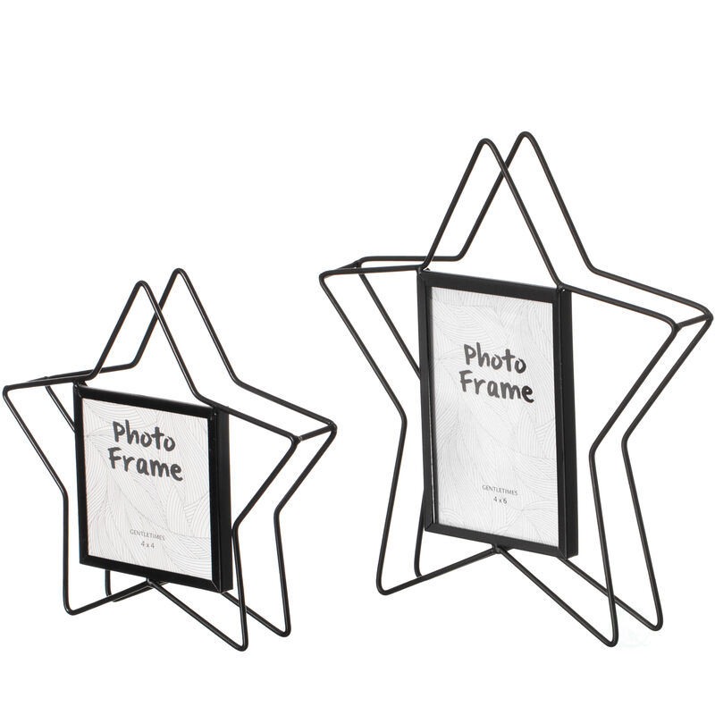 Modern Star Shape Black Metal Decor Photo Frame for Tabletop Display, 4" x 6"