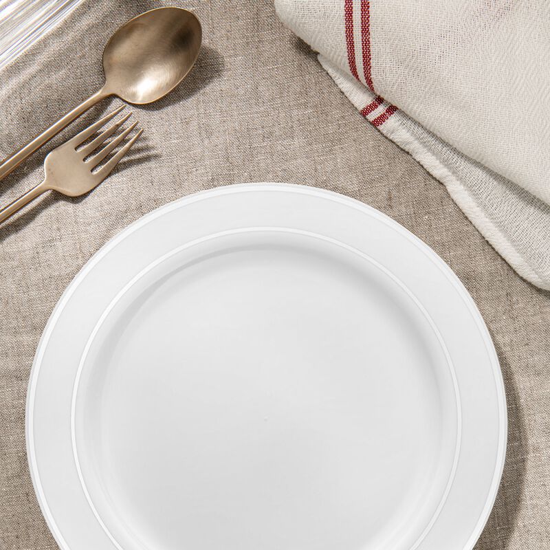 6" White with Silver Edge Rim Plastic Pastry Plates (240 plates) image number 7