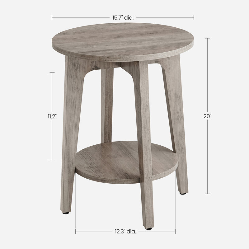Minimalist Round End Table &ndash; Small Table with Lower Shelf for Sofa Side or Bedside Storage Needs