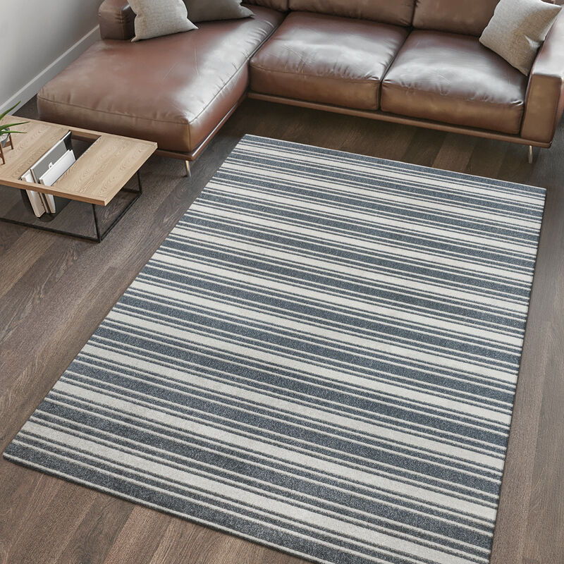 Fawning Two-Tone Striped Classic Low-Pile Machine-Washable Area Rug