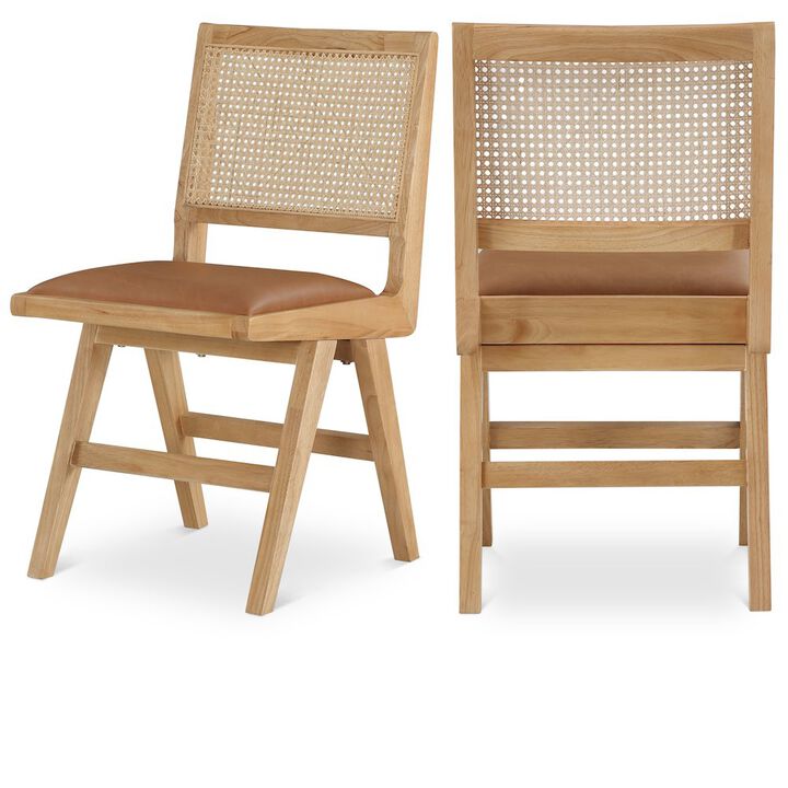 Meridian Furniture Abby Cognac Vegan Leather Dining Side Chair, Set of 2