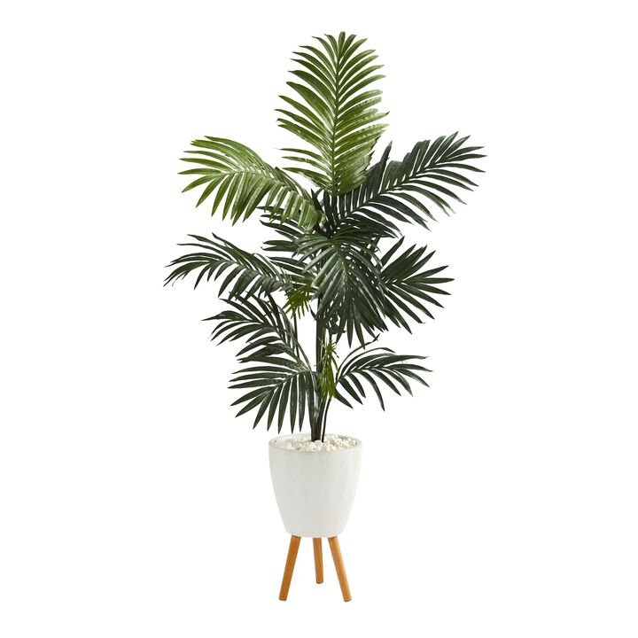 HomPlanti 69 Inches Kentia Artificial Palm Tree in White Planter with Stand