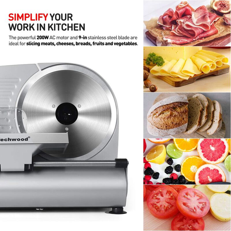 Techwood Meat Slicer, Electric Deil Food Slicer with 9inch Removable Stainless Steel Blade with Adjustable Knob for Thickness, Child Lock image number 6