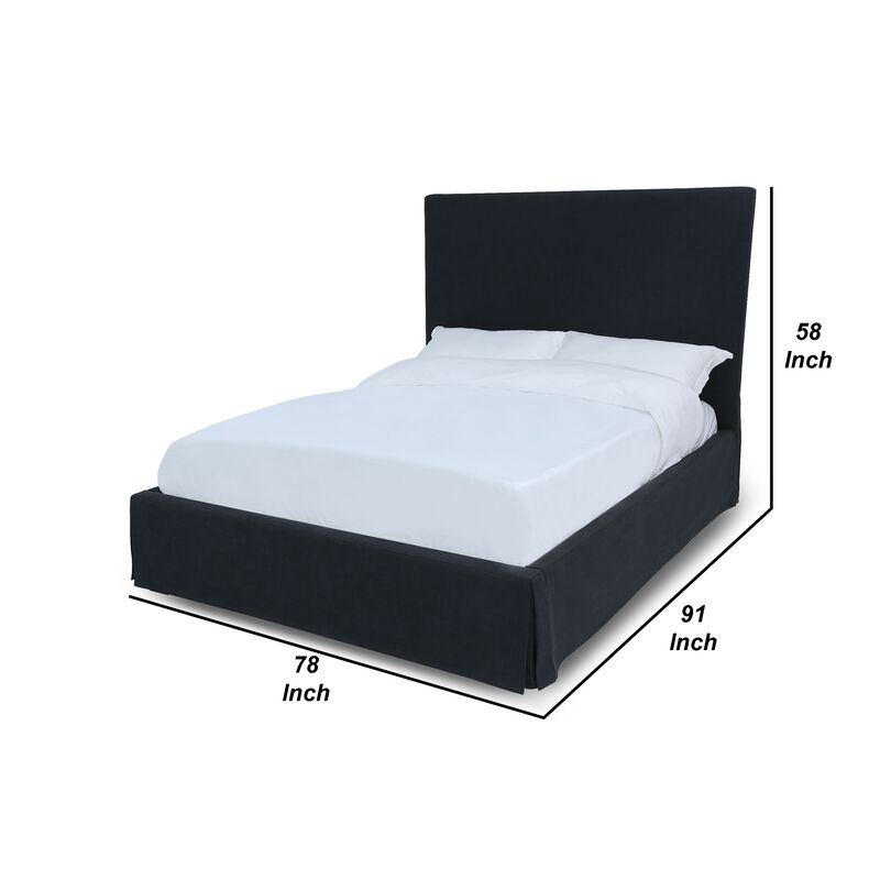 Cove Upholstered California King Size Skirted Panel Bed with Storage, Black