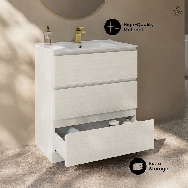 Liberte 30" Freestanding Bathroom Vanity in White Oak with Sink Top image number 2