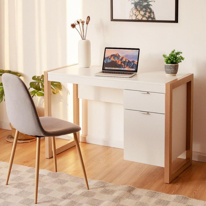 Hivvago Modern Computer Desk Writing Workstation with Cabinet and Drawer