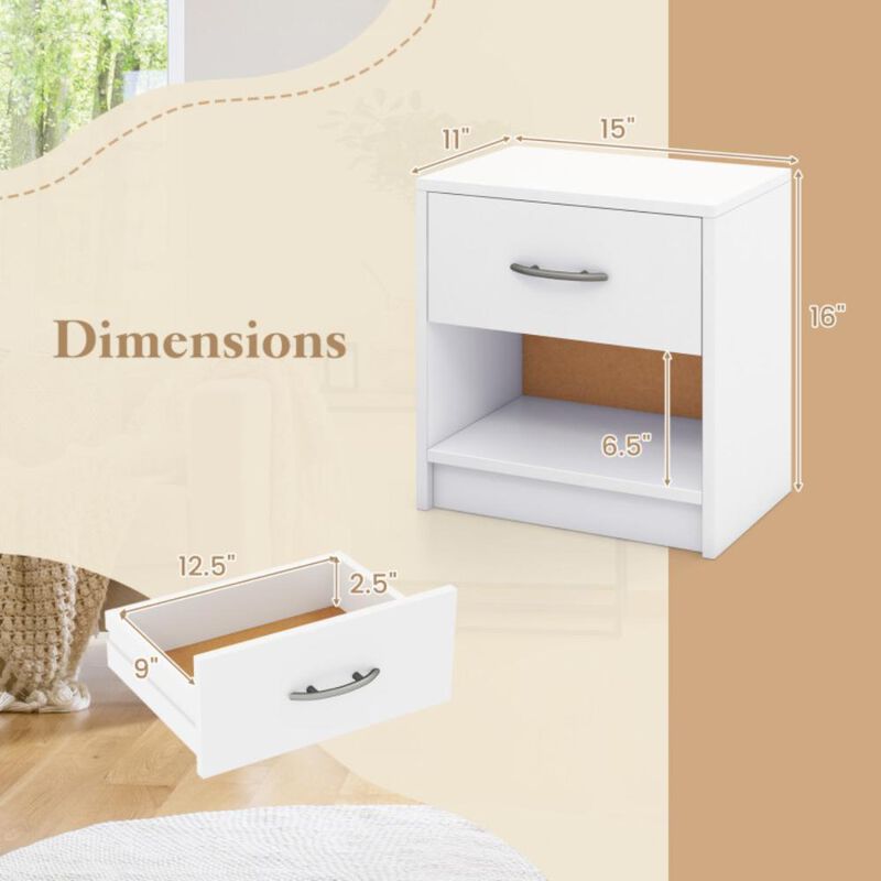 Hivvago Bedside Table Nightstand with Drawer and Open Storage Shelf