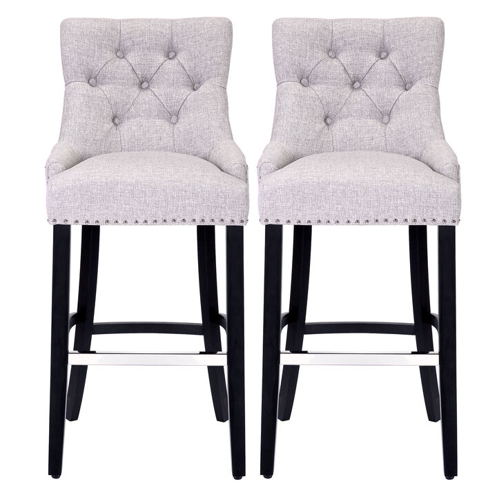 WestinTrends 29" Linen Fabric Tufted Upholstered Bar Stool (Set of 2), Black
