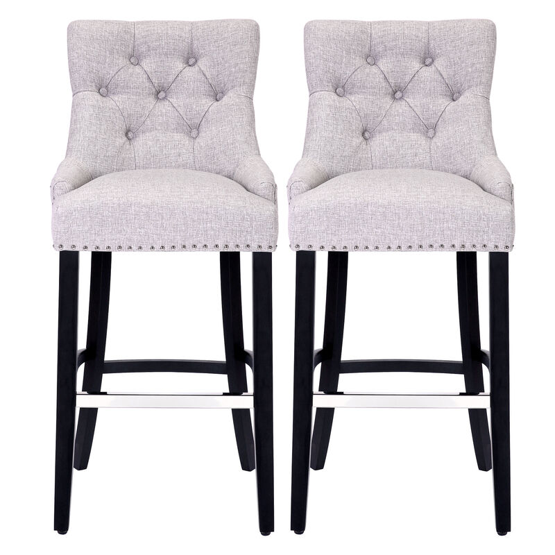 WestinTrends 29" Linen Fabric Tufted Upholstered Bar Stool (Set of 2), Black