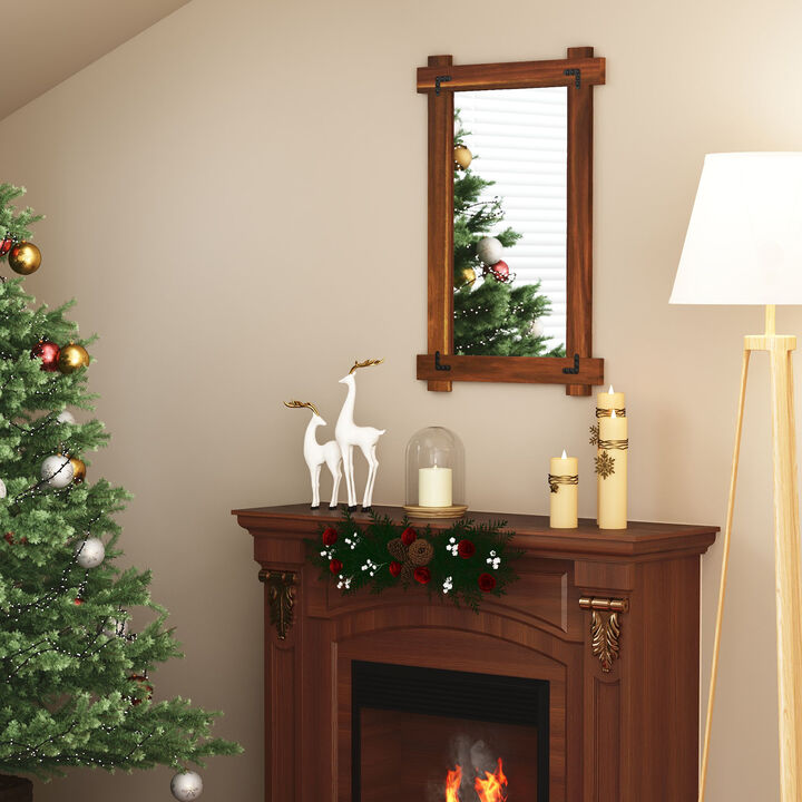 Acacia Wood Framed Mirror with Vintage Rivet Detailing for Stylish Home Decor