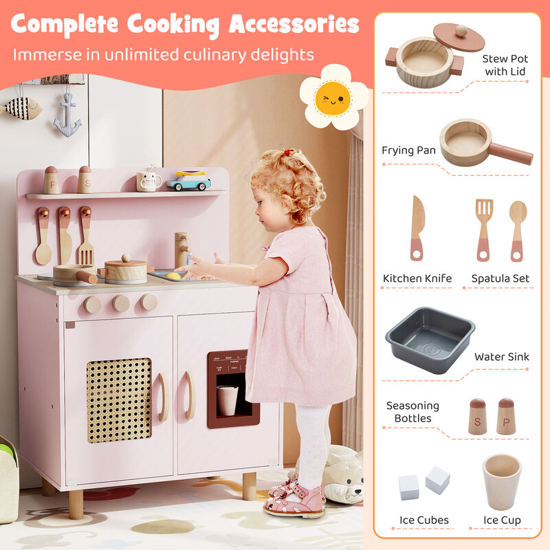 Kids Wooden Pretend Play Kitchen Set Featuring Realistic Ice Maker image number 7