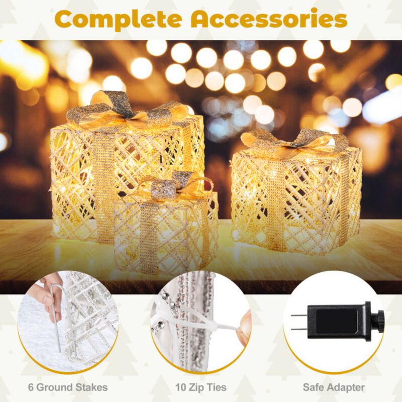 3 Pack Christmas Lighted Gift Box with 50 LED Lights and Detachable Bows image number 6