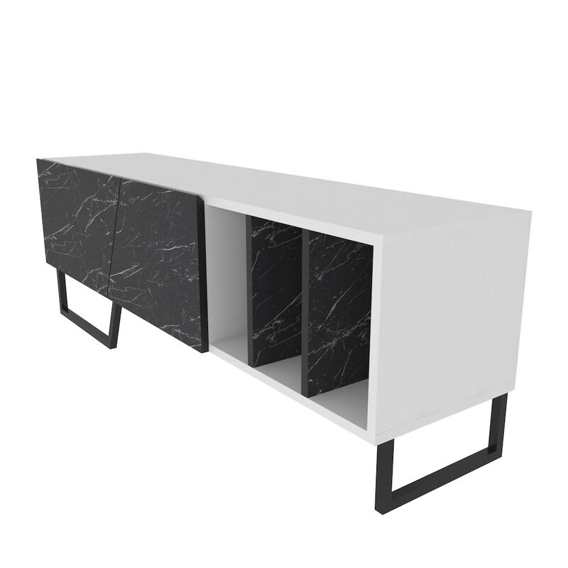 Decorotika Linossa Tv Stand White Bendire Marble Black