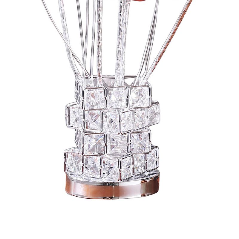 Accent Table Lamp, LED, Red Roses, Crystal Square Vase, Chrome 21 Inch - Benzara