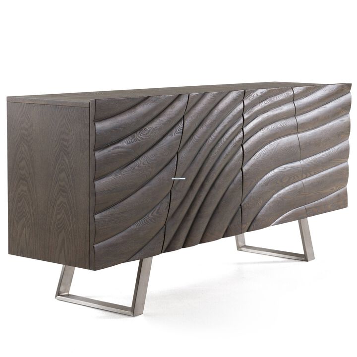Cid Finn Sideboard Buffet Server Cabinet, 4 Door, Gray, Silver 71 Inch