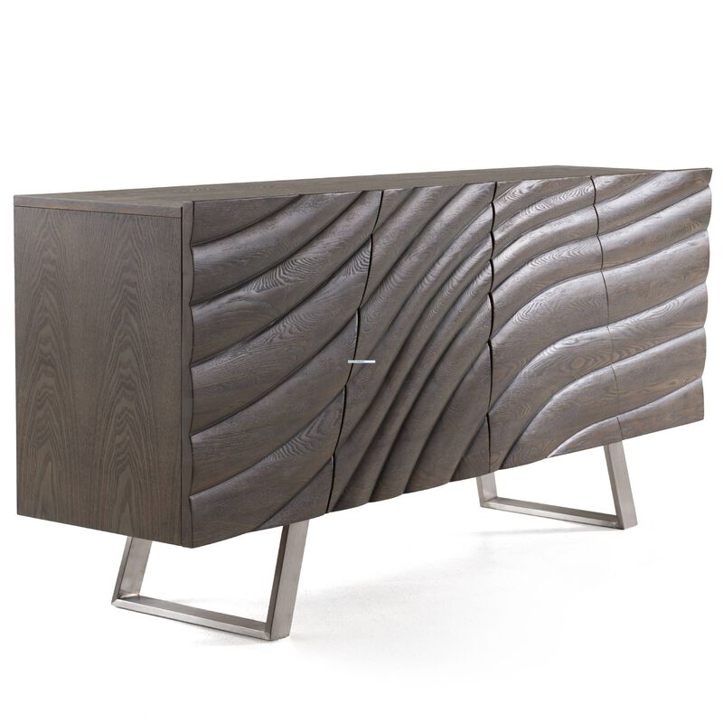 Cid Finn Sideboard Buffet Server Cabinet, 4 Door, Gray, Silver 71 Inch image number 1